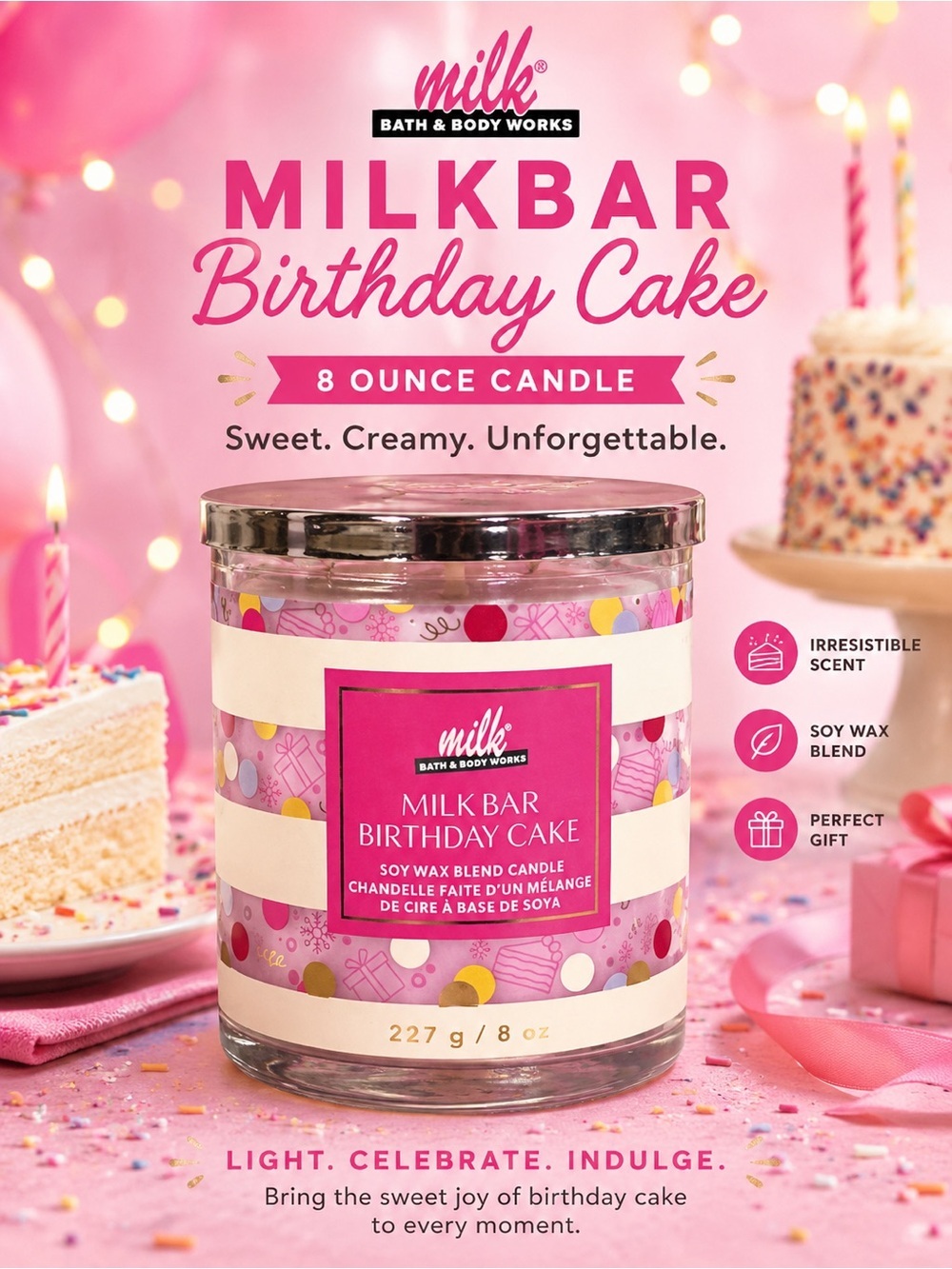 Bath & Body Works Milkbar Birthday Cake Candle - Pink